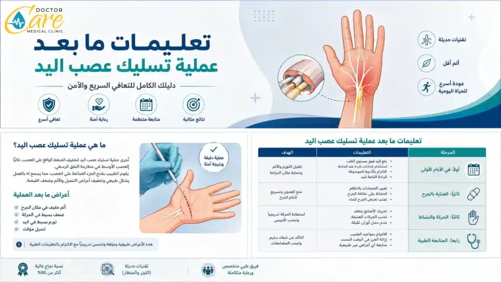 تعليمات ما بعد عملية تسليك عصب اليد
